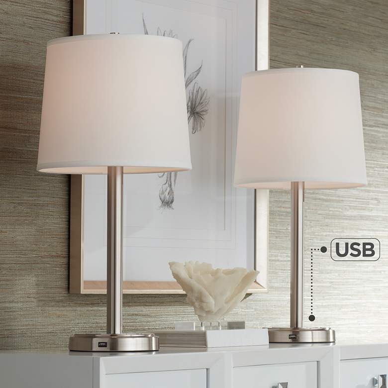 Image 1 360 Lighting Camile 25 inch Brushed Nickel Metal USB Table Lamps Set of 2