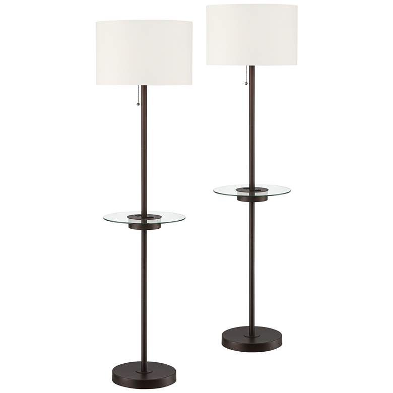 Image 2 360 Lighting Caper 60 1/2" Bronze Tray Table USB Floor Lamps Set of 2