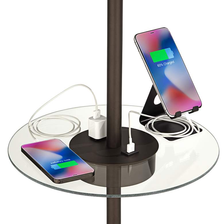 Image 4 360 Lighting Caper 60 1/2" Bronze Tray Table USB Floor Lamps Set of 2 more views