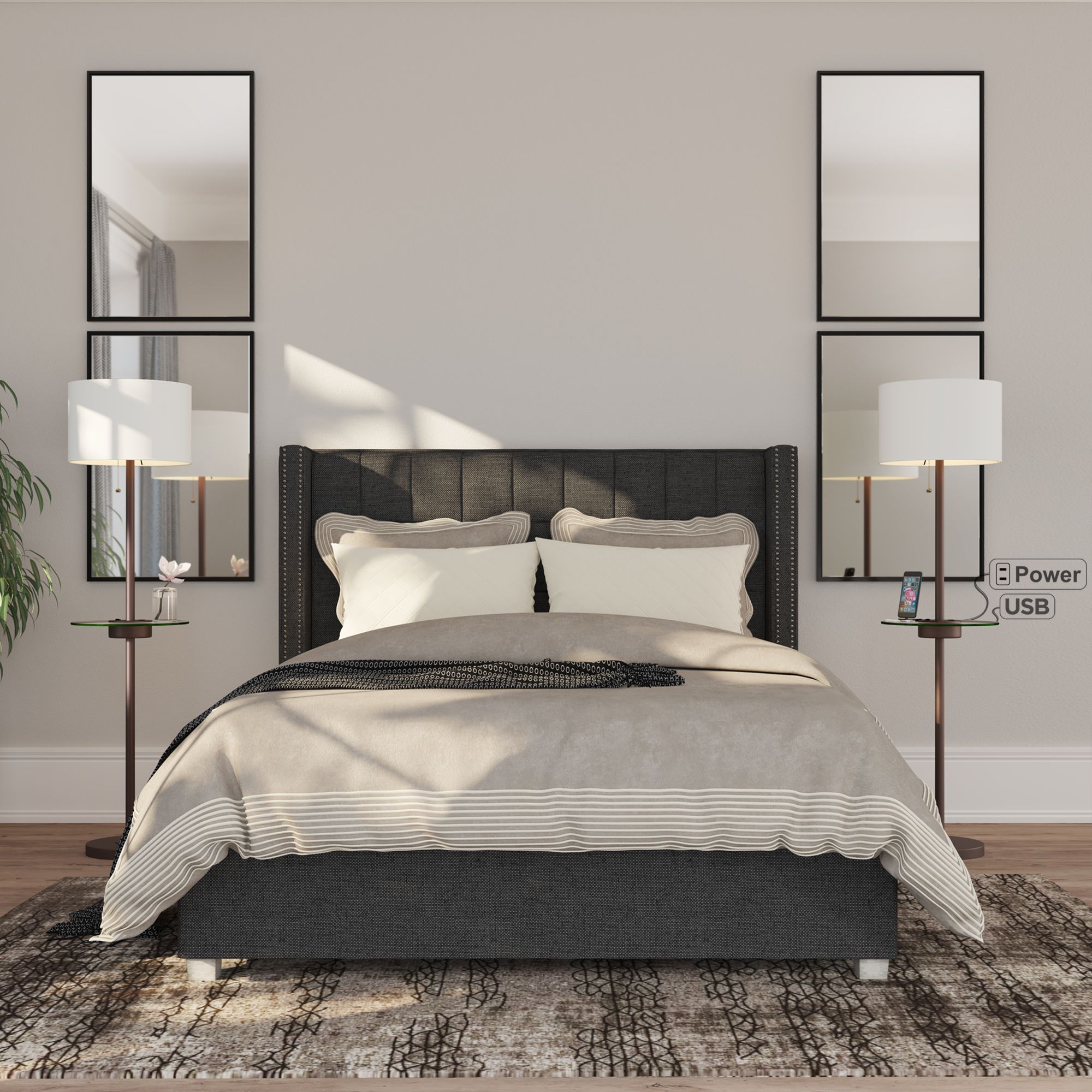 360 Lighting Caper 60 1/2" Bronze Tray Table USB Floor Lamps Set of 2