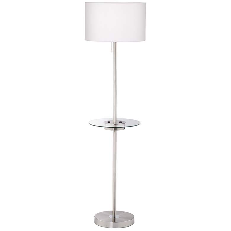 Image 3 360 Lighting Caper 60 1/2 inch Nickel Tray Table USB and Outlet Floor Lamp