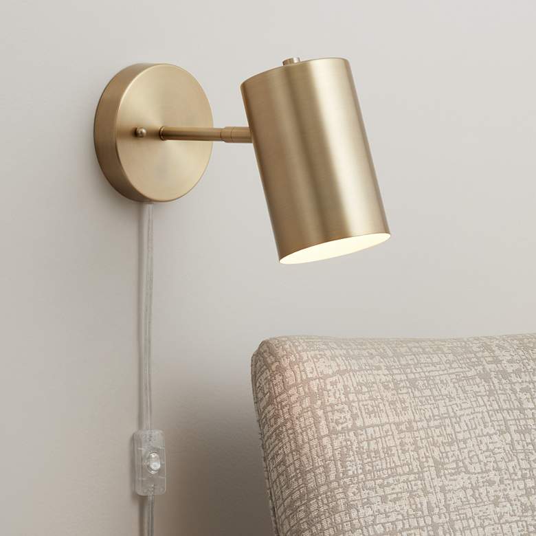 Image 1 360 Lighting Carla 7" Brushed Brass Plug-In Wall Lamp with USB Dimmer