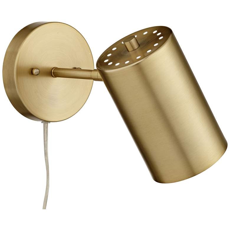 Image 7 360 Lighting Carla 7" Brushed Brass Plug-In Wall Lamp with USB Dimmer more views