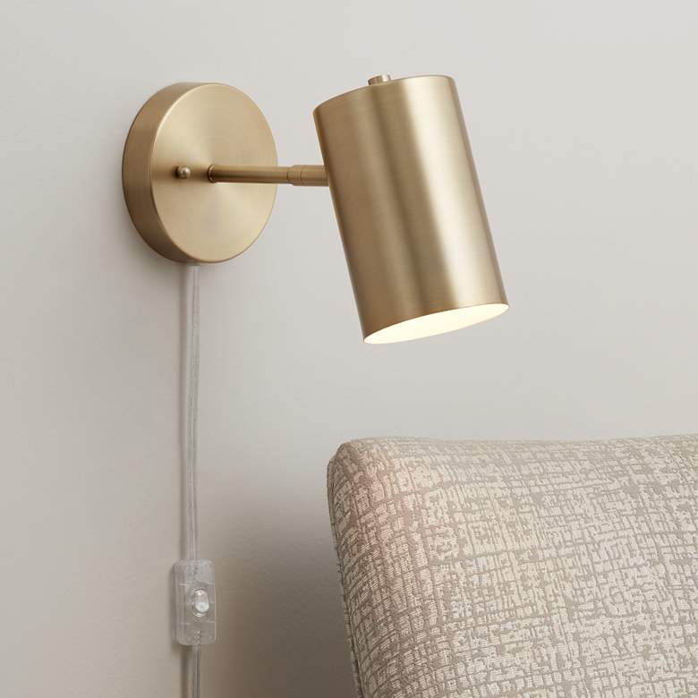 Image 1 360 Lighting Carla 7 inch High Brushed Brass Down-Light Plug-In Wall Lamp