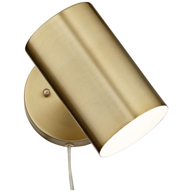 Image 7 360 Lighting Carla 7" High Brushed Brass Down-Light Plug-In Wall Lamp more views