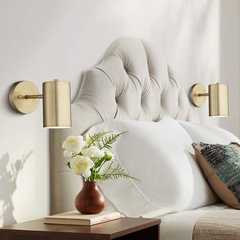 Image 1 360 Lighting Carla 7" High Polished Brass Hardwire Wall Lamps Set of 2