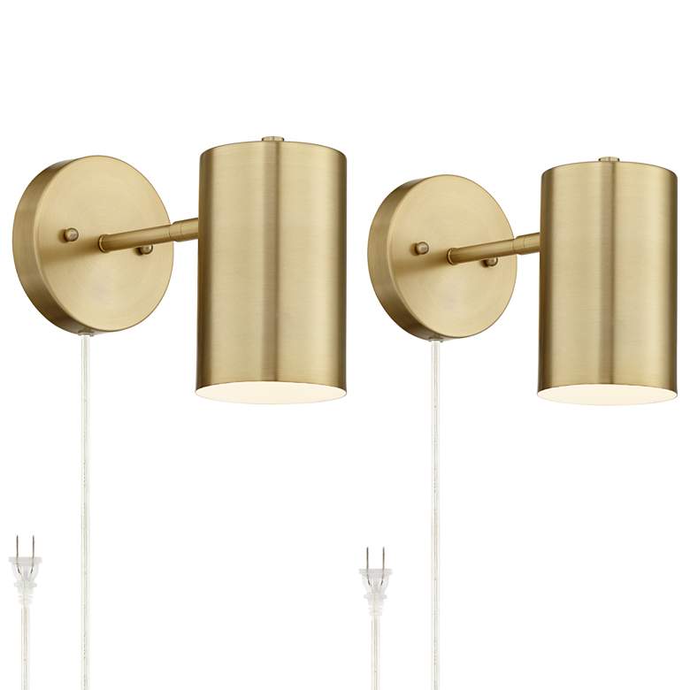 Image 2 360 Lighting Carla Brushed Brass Down-Light Plug-In Wall Lamps Set of 2