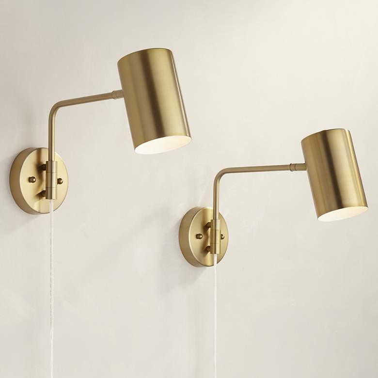 Image 1 360 Lighting Carla Brushed Brass Swing Arm Plug-In Wall Lamps Set of 2