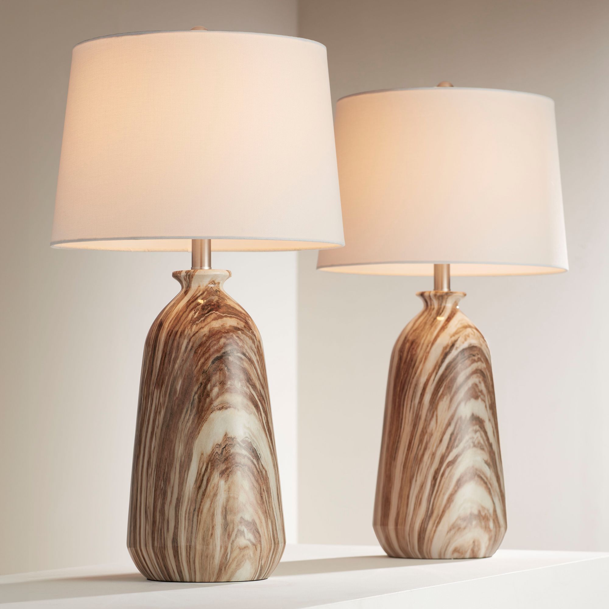 360 Lighting Carlton 28" Brown Faux Marble Table Lamps Set of 2 in scene