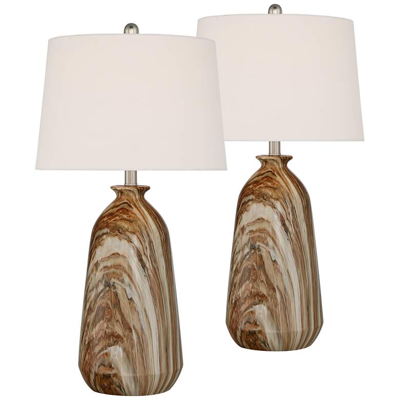 Image 3 360 Lighting Carlton 28" Faux Marble Lamps Set of 2 with Smart Sockets