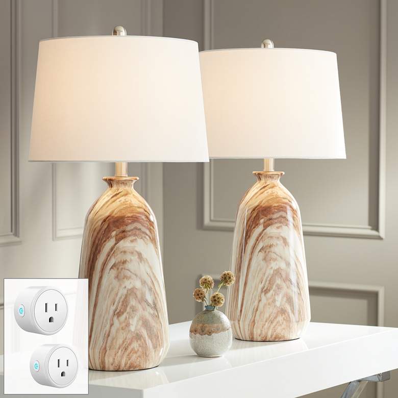 Image 1 360 Lighting Carlton 28 inch Faux Marble Lamps Set of 2 with Smart Sockets
