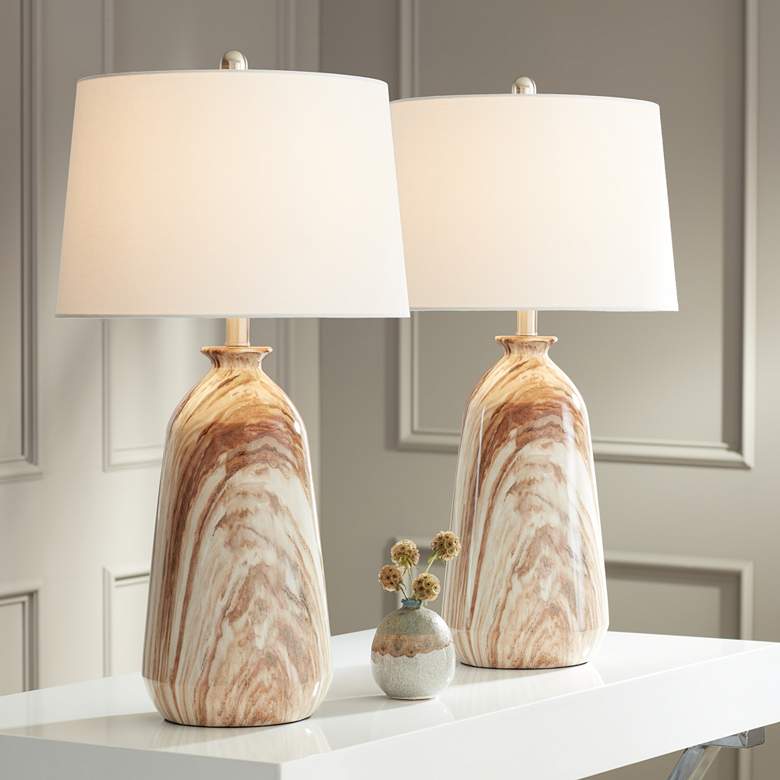 Image 2 360 Lighting Carlton 28" Faux Marble Lamps Set of 2 with Smart Sockets