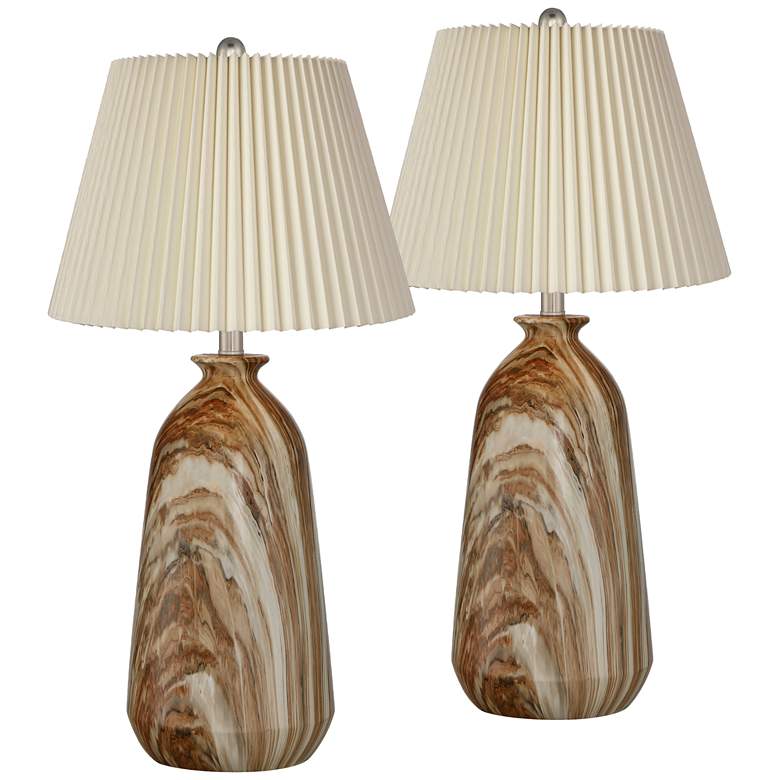 Image 1 360 Lighting Carlton 28" Ivory Pleat and Faux Marble Lamps Set of 2