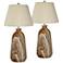 360 Lighting Carlton 28" Ivory Pleat and Faux Marble Lamps Set of 2