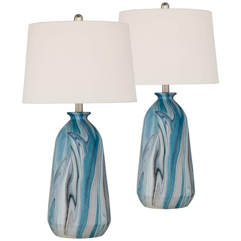Image 2 360 Lighting Carlton 28" Swirling Blue Faux Marble Lamps Set of 2