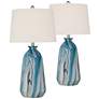 360 Lighting Carlton 28" Swirling Blue Faux Marble Lamps Set of 2