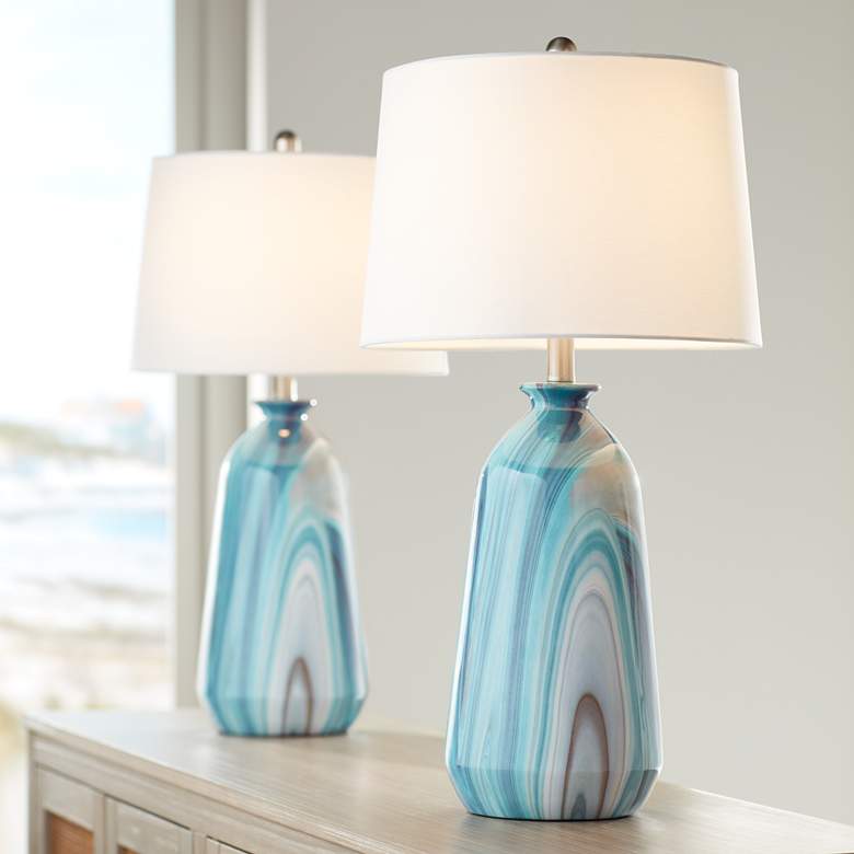 Image 7 360 Lighting Carlton 28" Swirling Blue Faux Marble Lamps Set of 2 more views