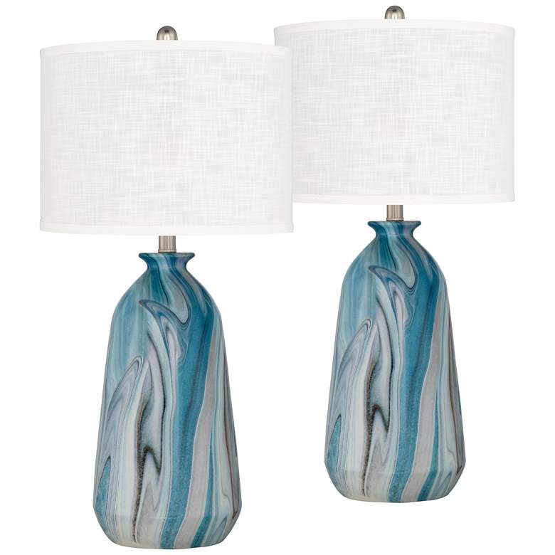Image 1 360 Lighting Carlton 28" White and Swirling Blue Table Lamps Set of 2