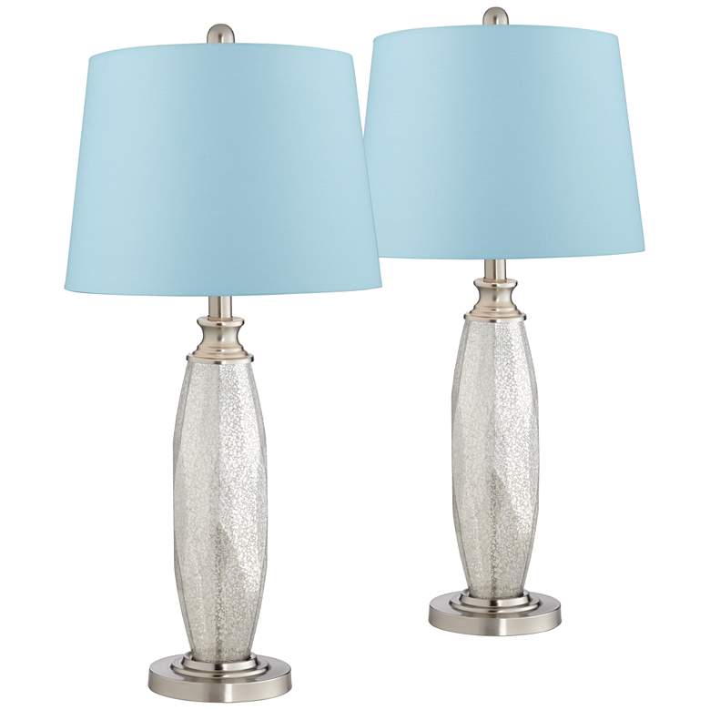 Image 1 360 Lighting Carol 28" Blue Shade Mercury Glass Table Lamps Set of 2