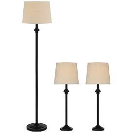 Image2 of 360 Lighting Carter Black and Cream 3-Piece Floor and Table Lamp Set