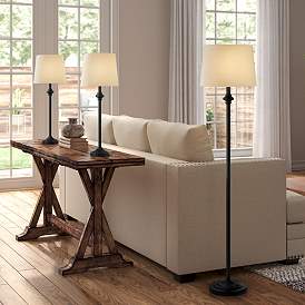 Image1 of 360 Lighting Carter Black and Cream 3-Piece Floor and Table Lamp Set
