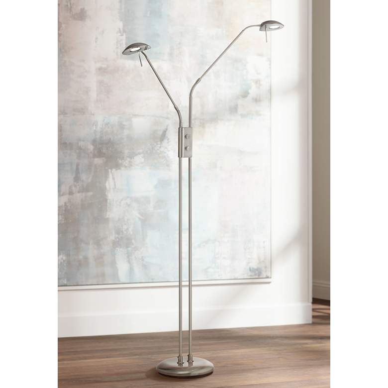 Image 2 360 Lighting Casper Adjustable Nickel 2-Light LED Pharmacy Floor Lamp