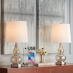Image 360 Lighting Castine 22" High Mercury Glass USB Table Lamps Set of 2