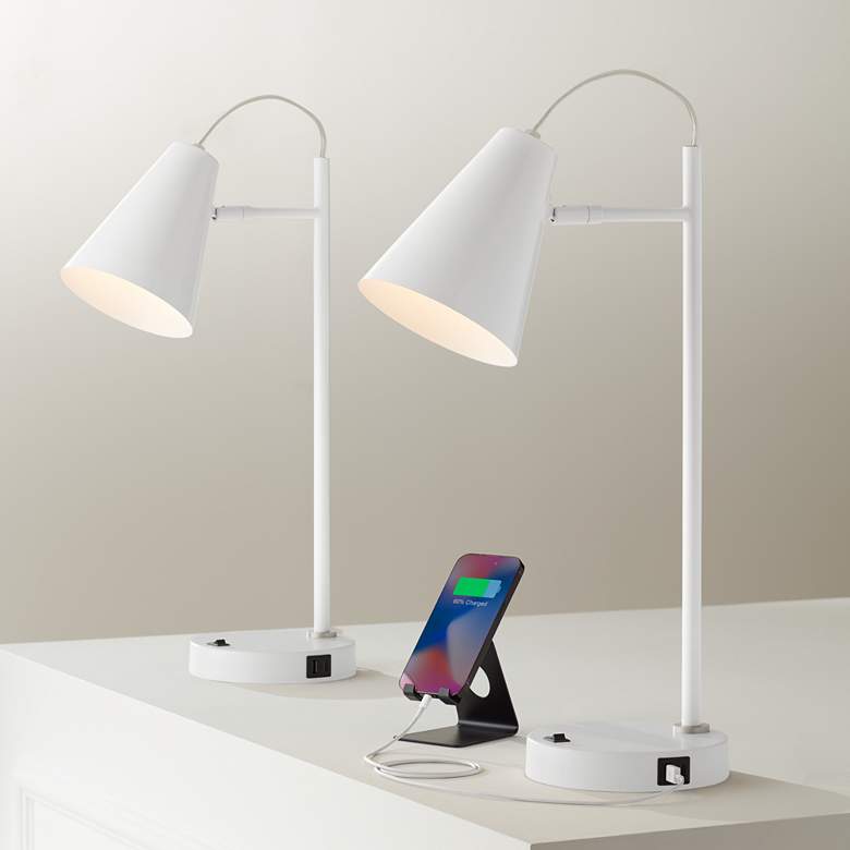 Image 1 360 Lighting Chase 23" High White Modern USB Desk Lamps Set of 2