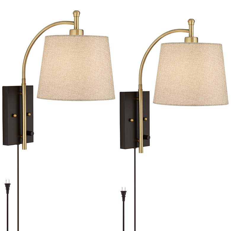 Image 2 360 Lighting Chester Antique Brass and Black Swing Arm Wall Lamps Set of 2