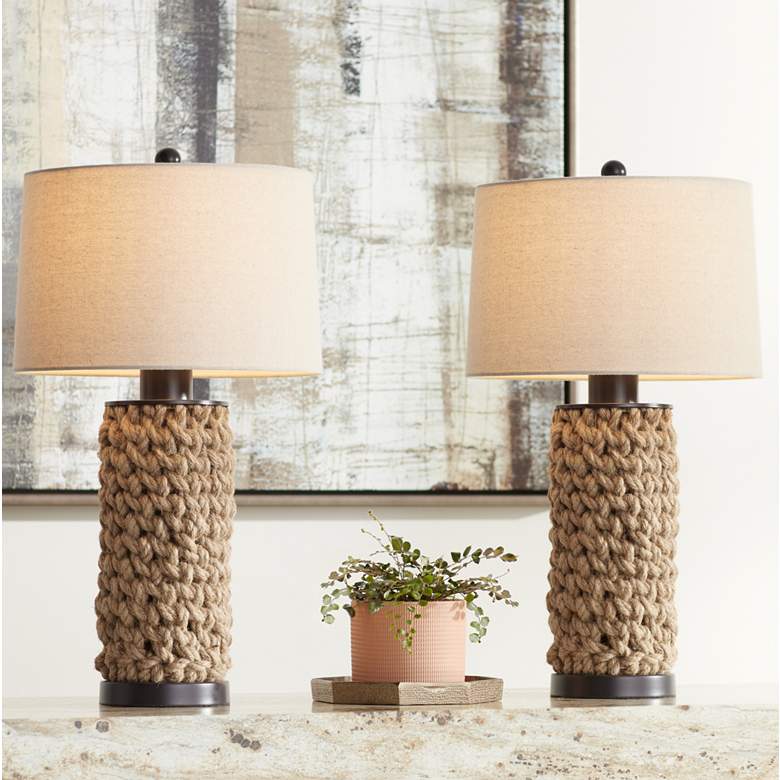 Image 1 360 Lighting Ciera Natural Bronze and Rope Wrapped Table Lamps Set of 2