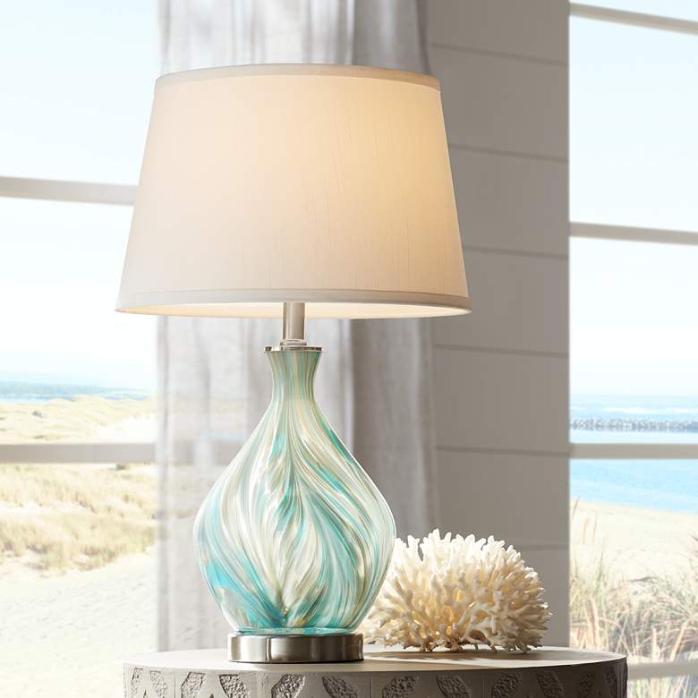 Image 1 360 Lighting Cirrus 22 inch High Blue Gray Art Glass Table Lamp