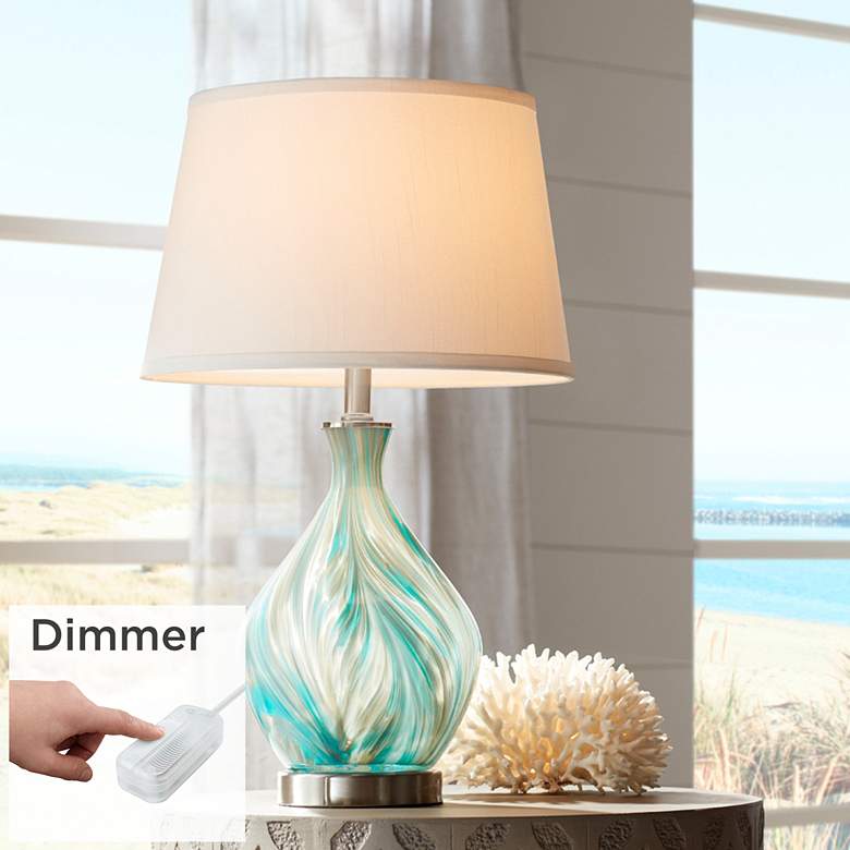 Image 1 360 Lighting Cirrus Blue and Gray Art Glass Table Lamp with Tabletop Dimmer