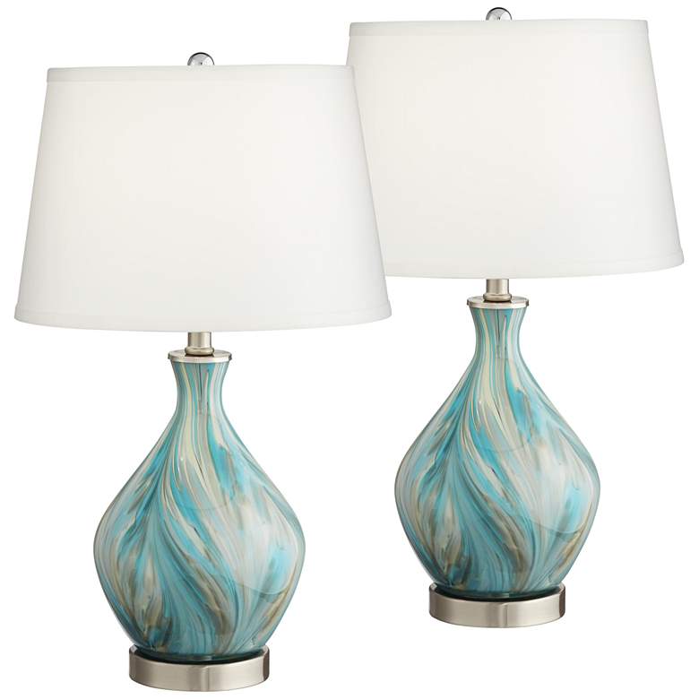 Image 2 360 Lighting Cirrus Blue and Gray Art Glass Vase Table Lamps Set of 2