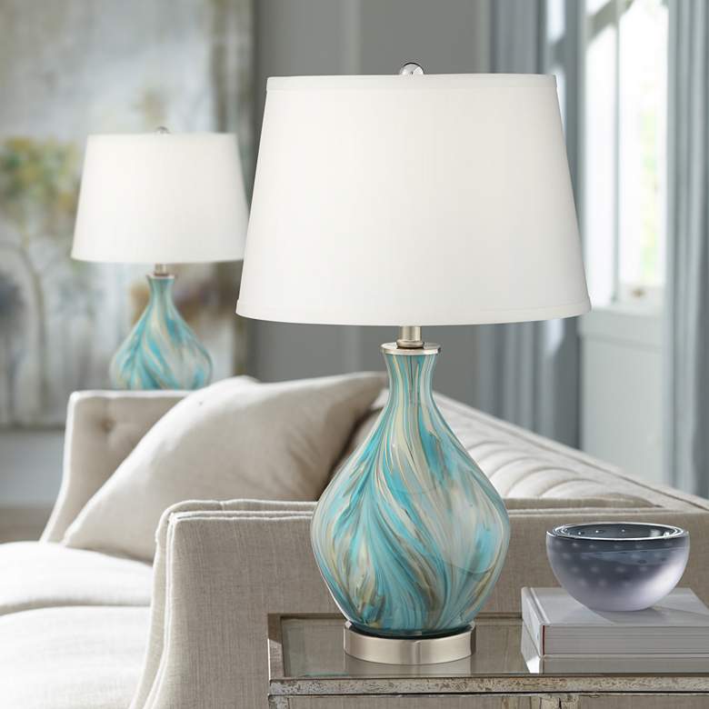 Image 1 360 Lighting Cirrus Blue and Gray Art Glass Vase Table Lamps Set of 2