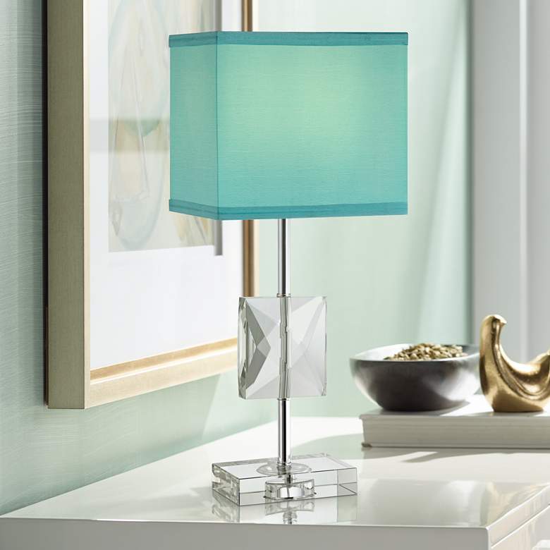Image 2 360 Lighting Clara Crystal and Teal Blue Shade Accent Table Lamp
