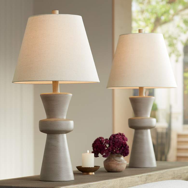 Image 1 360 Lighting Clarice 25" Modern Faux Concrete USB Table Lamps Set of 2