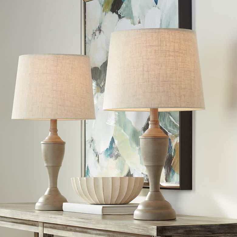 Image 1 360 Lighting Claude 21 inch Beige Washed Metal Accent Table Lamps Set of 2