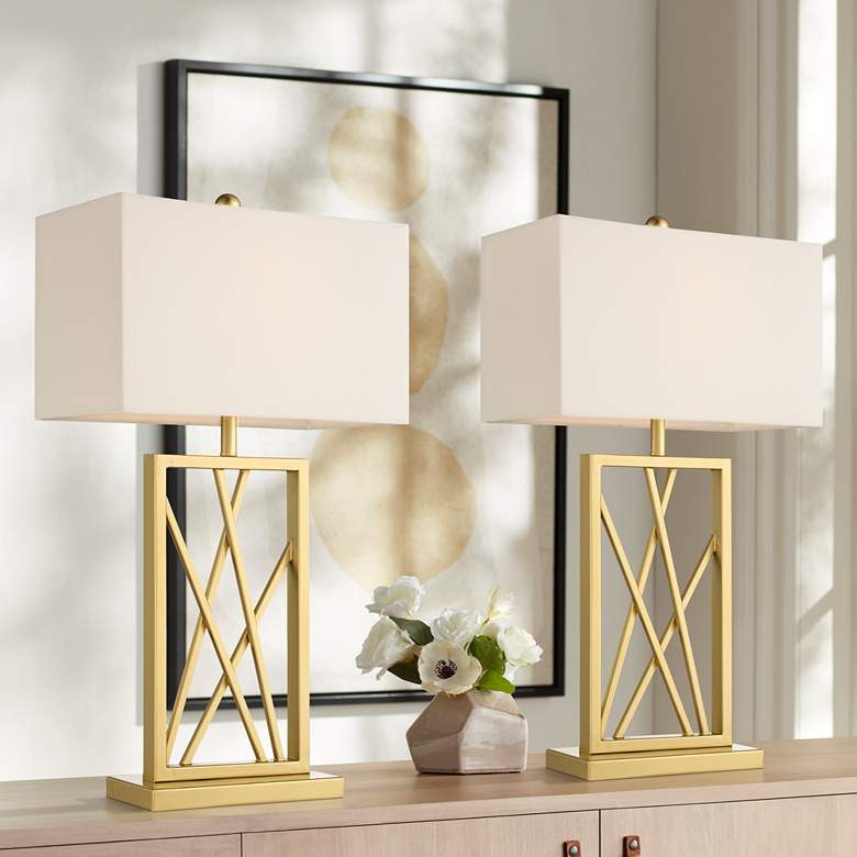 Image 1 360 Lighting Claudia Gold Open Metal Base Table Lamps Set of 2