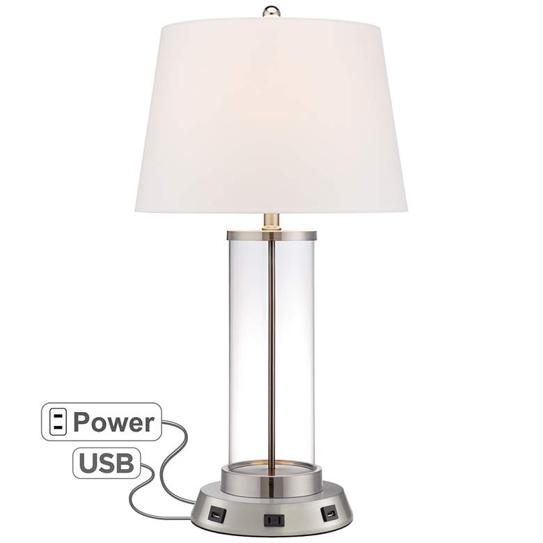 Image 2 360 Lighting Clear Glass Fillable Table Lamp with USB Workstation Base