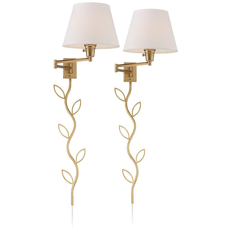 360 Lighting Clement Brass Plug-In Swing Arm Wall Lamps with Cord Covers