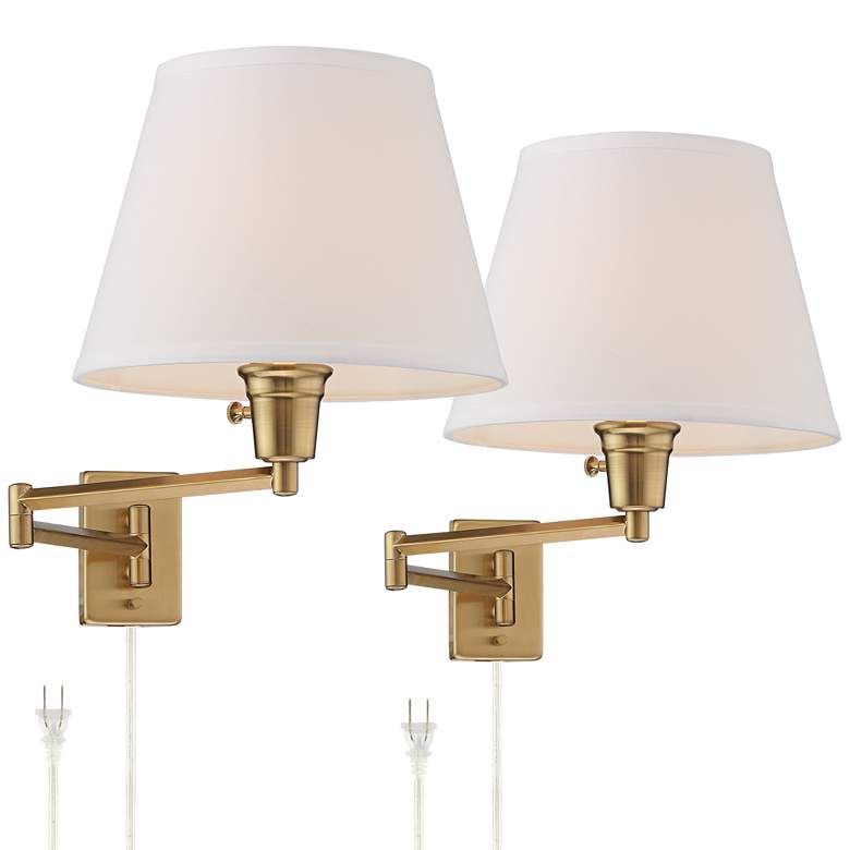 Image 3 360 Lighting Clement Warm Gold Swing Arm Plug-In Wall Lamps Set of 2