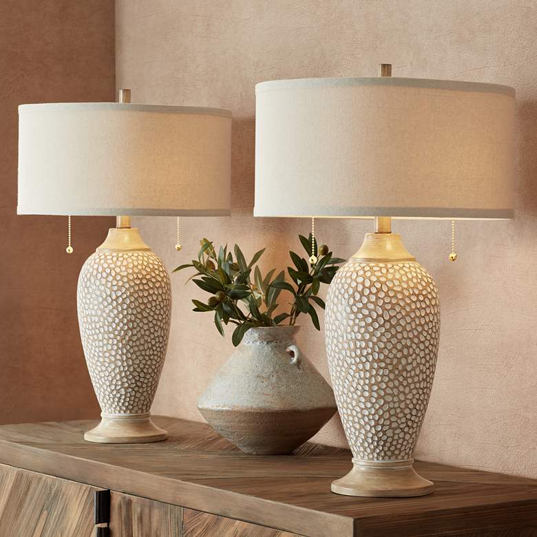 Image 1 360 Lighting Cody 24 1/2 inch Textured Pebble Beige Table Lamps Set of 2