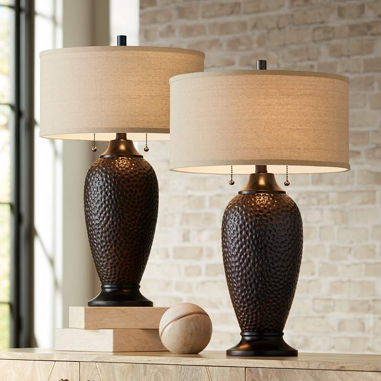 Image 1 360 Lighting Cody 26" Hammered Oiled Bronze Table Lamp Set of 2