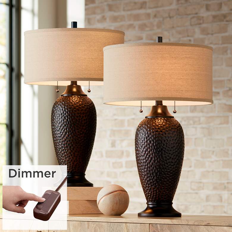 Image 1 360 Lighting Cody Hammered Bronze Lamps Set of 2 with Table Top Dimmers
