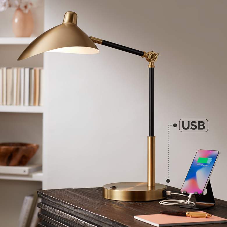 360 Lighting Colborne 28&quot; Black Gold Mid-Century Modern USB Desk Lamp