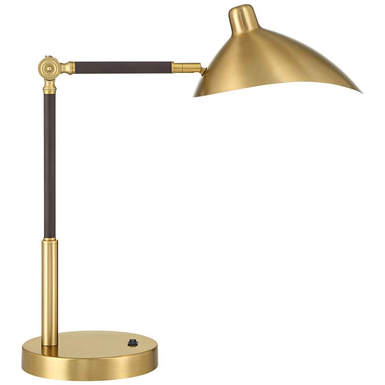 Image 2 360 Lighting Colborne 28" Leather Wrap Brass Mid-Century Desk Lamp