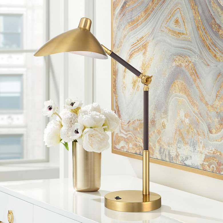 Image 1 360 Lighting Colborne 28" Leather Wrap Brass Mid-Century Desk Lamp