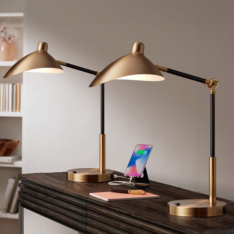 Image 1 360 Lighting Colborne Adjustable Gold Black LED USB Desk Lamps Set of 2