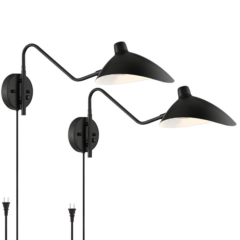 Image 2 360 Lighting Colborne Black Angled Plug-In Swing Arm Wall Lamps Set of 2