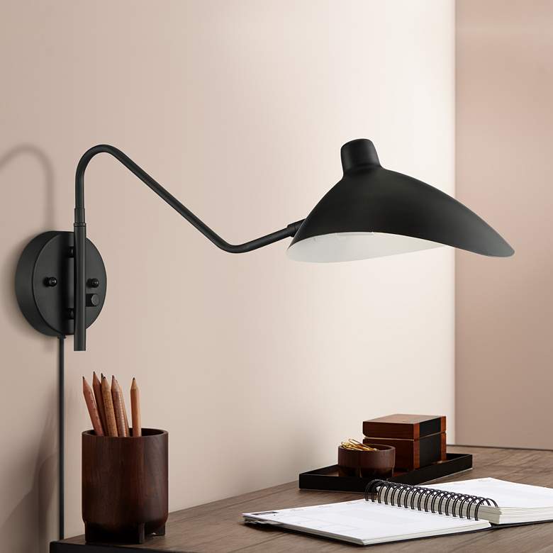 Image 1 360 Lighting Colborne Black Finish Plug-In Swing Arm Modern Wall Lamp